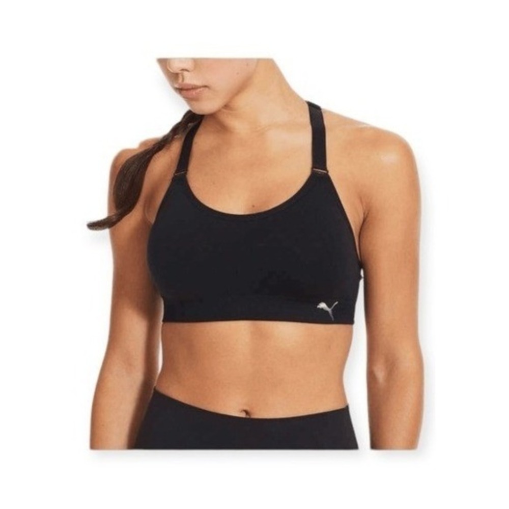 Puma Racerback Sports Bra Black Removable Cups Medium Impact L‎